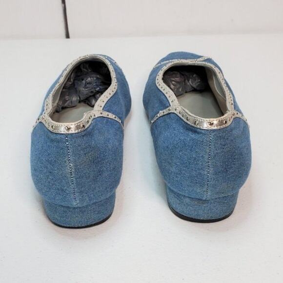 Annie Denim Metallic Silver Studded Fabric Pumps 8 - Picture 3 of 10
